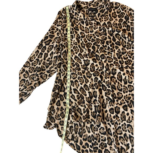 Lane‎ Bryant Leopard Print Blouse Sz 28 Button Front High Low Hem Long Sleeve - Picture 9 of 12